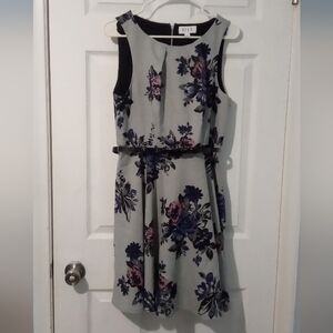 Elle Asymmetrical Dress in Gray with Purple Floral
